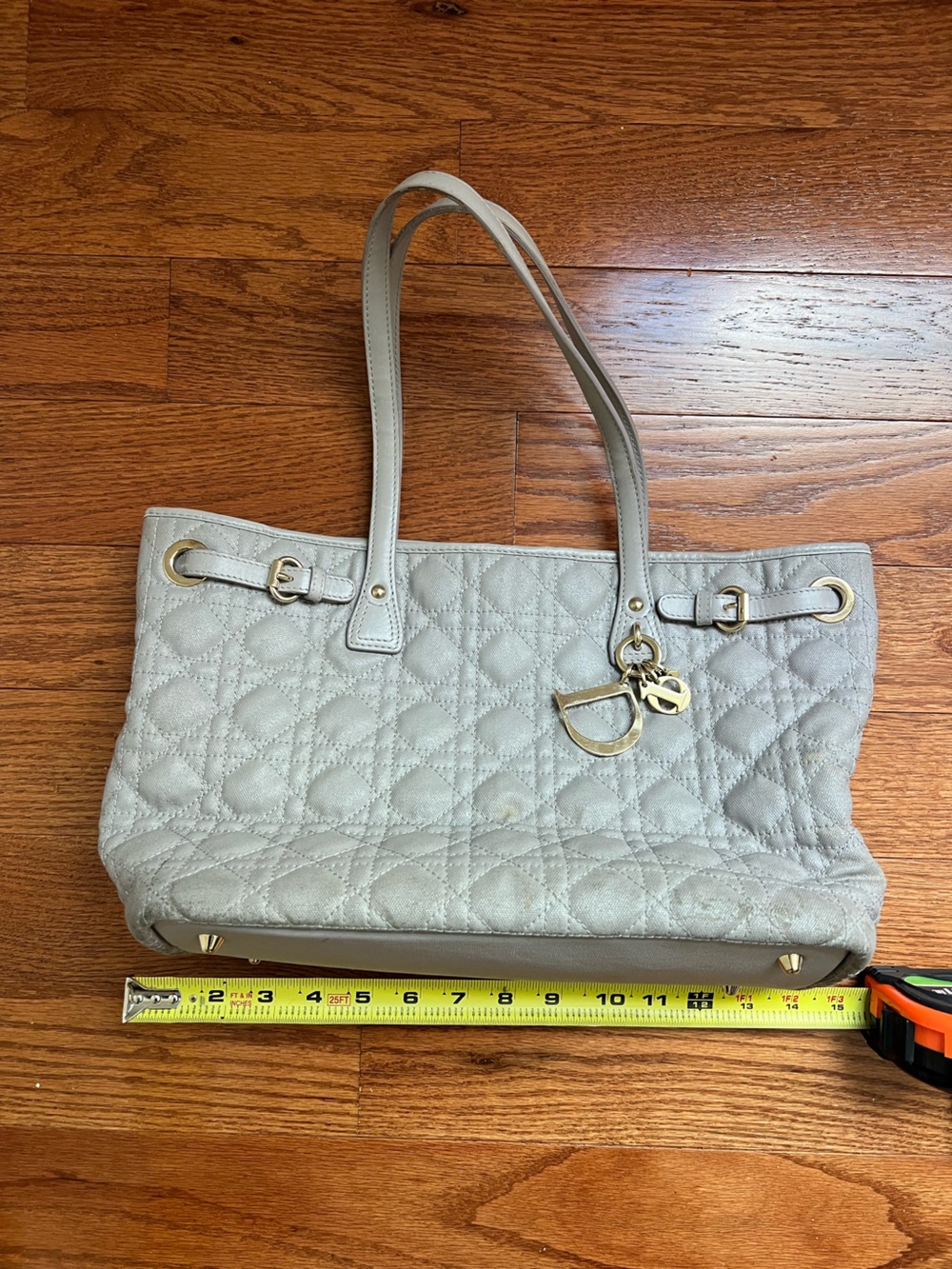 Dior Quilted Tote in Light Gray with Silver Charm - Picture 3 of 15